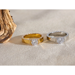 Yhpup luxo bling aaa zircônia cúbica aço inoxidável moda anel de casamento feminino alta qualidade requintado aniversário jóias presente