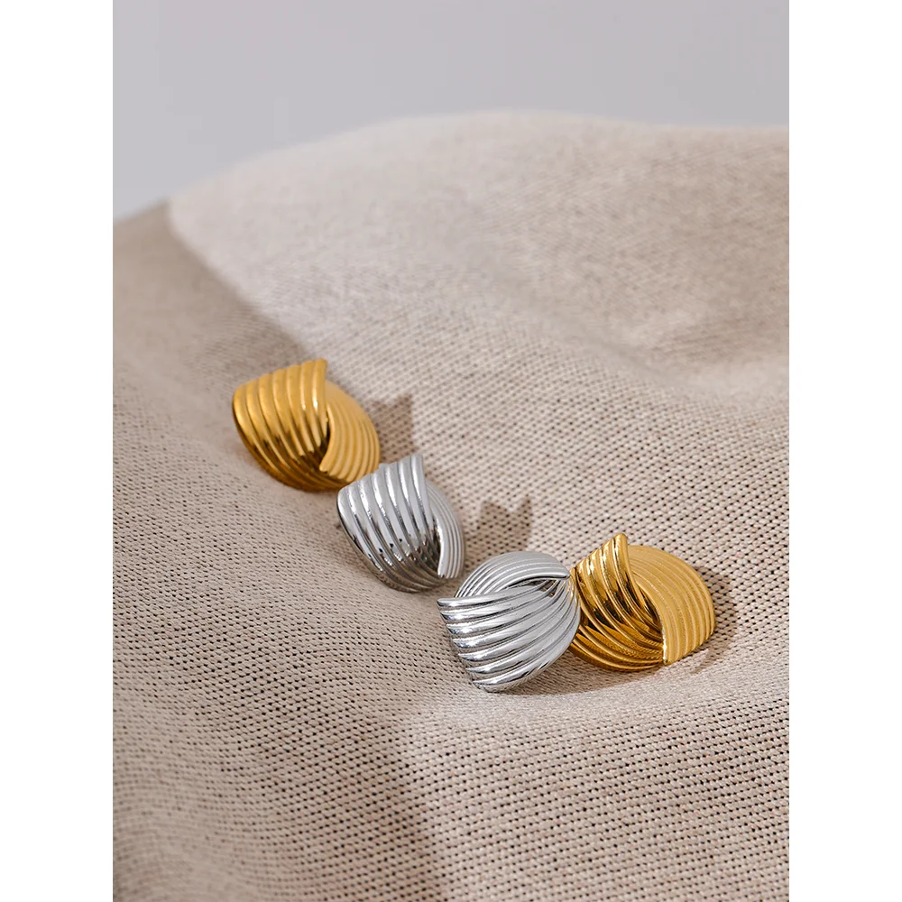 Yhpup brincos geométricos incomuns de aço inoxidável, evitam alergias, metal simples, 18k, banhado a ouro pvd, joias, presente