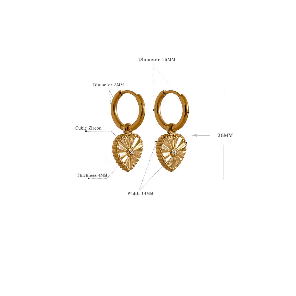 Yhpup moda coração gota 18k cor de ouro aço inoxidável à prova dwaterproof água huggie hoop brincos feminino encantos jóias diárias alta qualidade