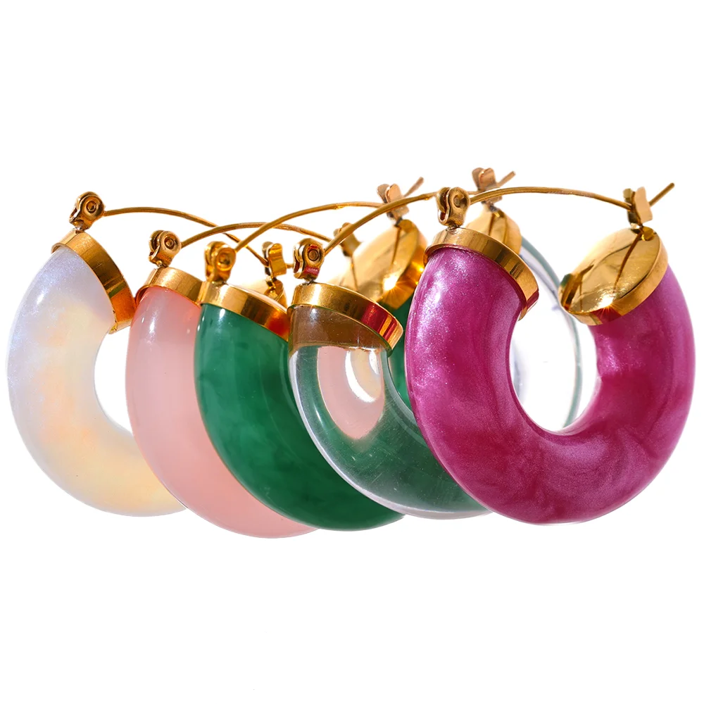 Yhpup nova resina colorida de aço inoxidável redondo y2k brincos de argola na moda uso diário orelha charme jóias bijoux presente