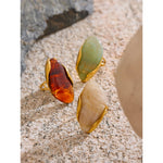 Yhpup novo design marrom verde bege resina geométrica anel ajustável dourado pvd aço inoxidável à prova de ferrugem dedo jóias presente