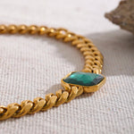 Yhpup hiperbólico cor dourada grossa corrente cubana cristal verde textura de metal colar de declaração de aço inoxidável joias da moda