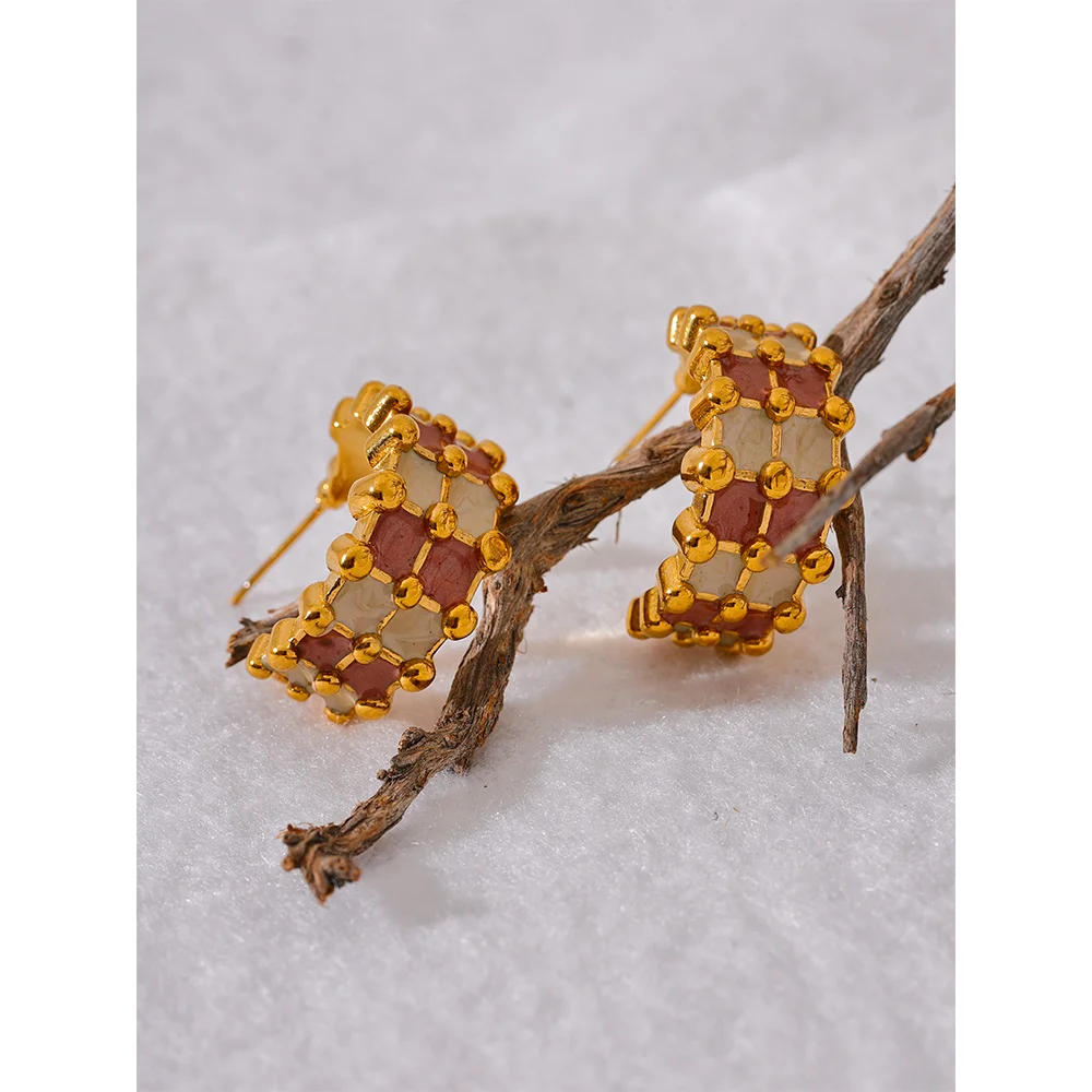 Yhpup moda esmalte aço inoxidável c-forma geométrica incomum brincos cor de ouro charme metal versátil jóias bijoux femme