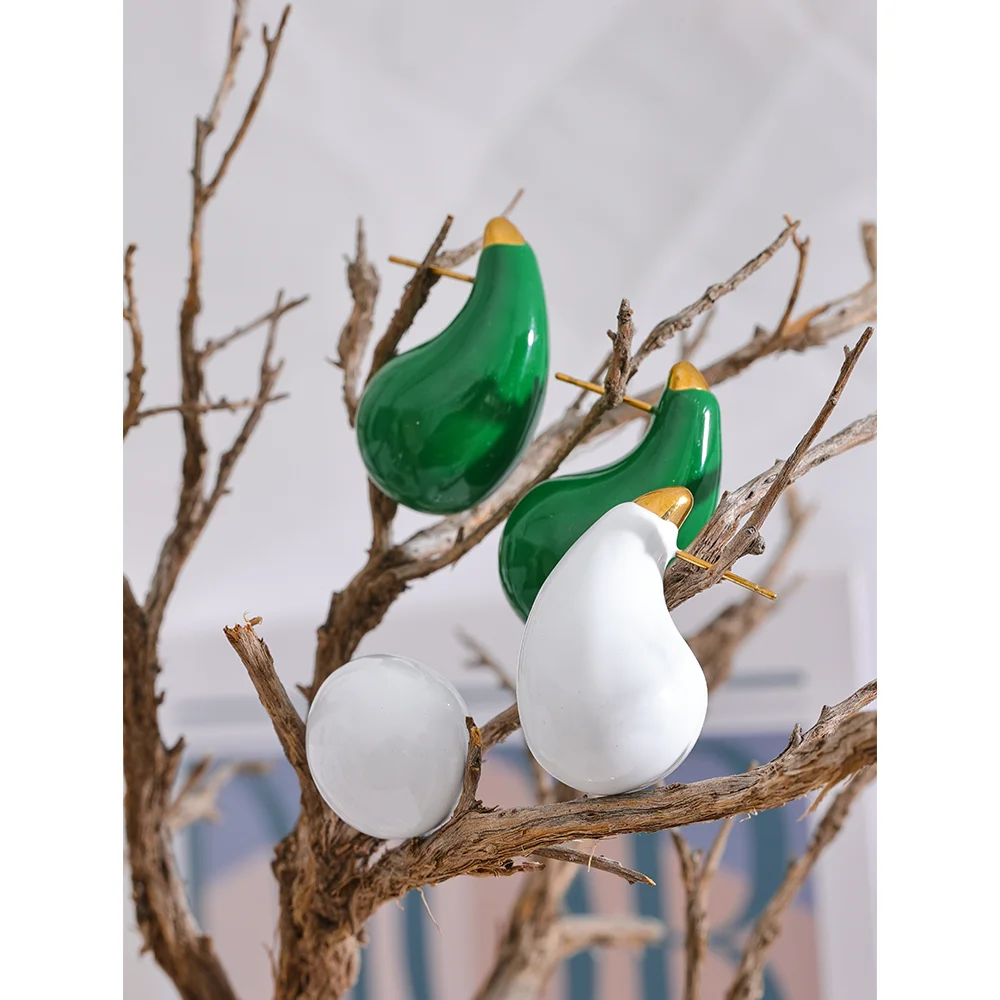 Yhpup branco verde esmalte aço inoxidável grosso gota de água brincos 18k pvd banhado à prova dwaterproof água moda jóias presente feminino