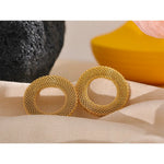 Yhpup 37mm à prova de ferrugem aço inoxidável redondo oco grandes brincos femininos charme textura de metal declaração cor de ouro jóias novo