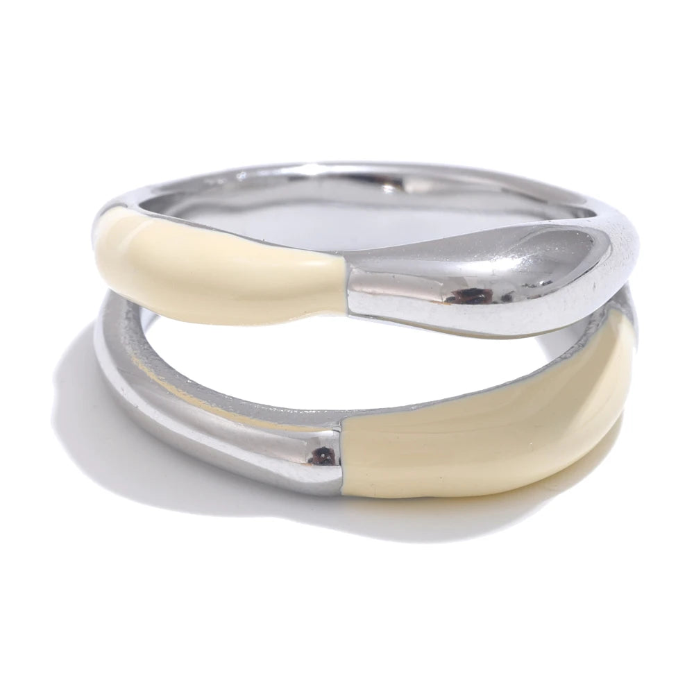 Yhpup anel requintado de aço inoxidável bege esmalte moda 18k ouro platina pvd banhado diariamente joias de dedo bijuterias para mulheres