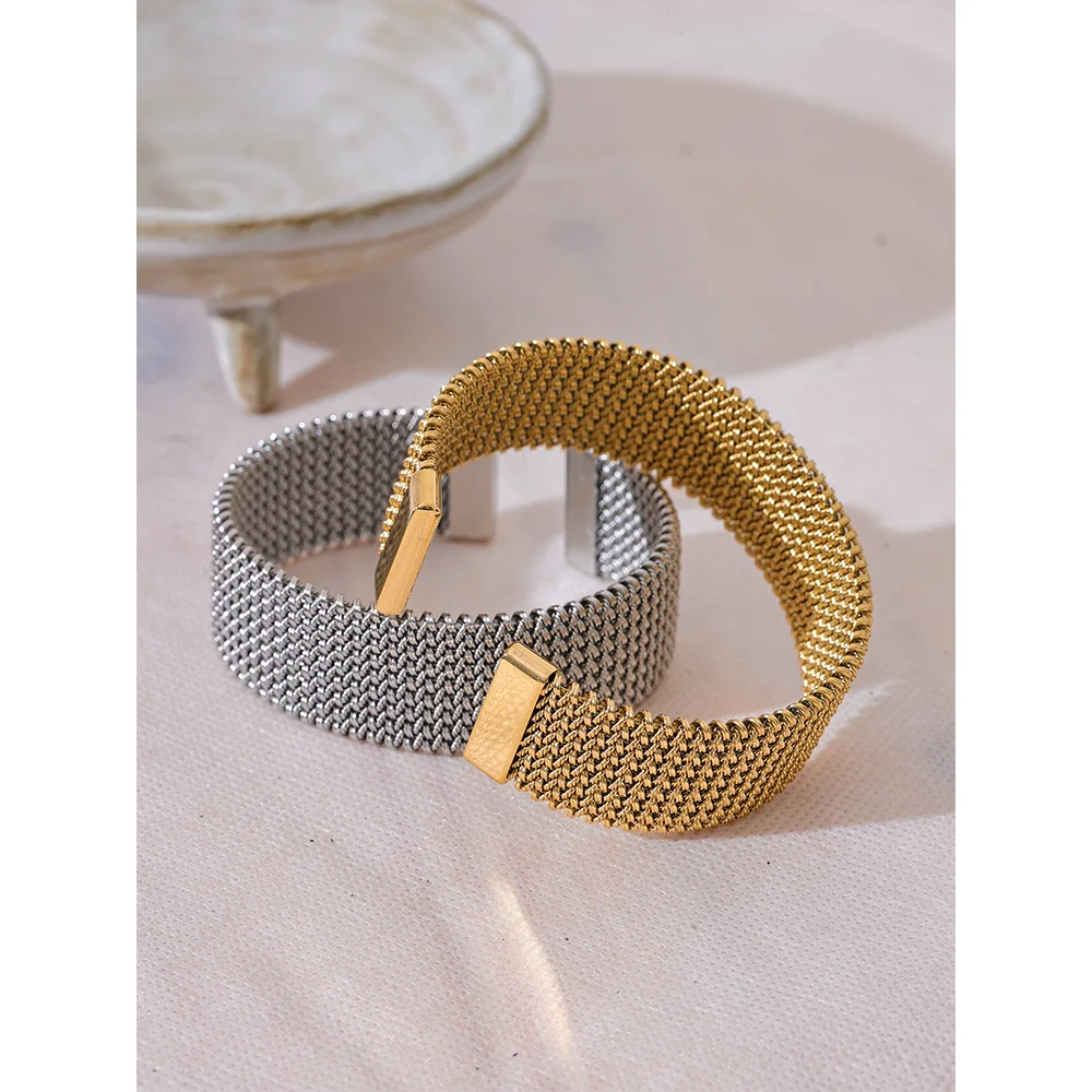 Yhpup 23mm à prova dwaterproof água de aço inoxidável metal ampla aberta pulseira para mulheres alta qualidade declaração textura jóias bijoux