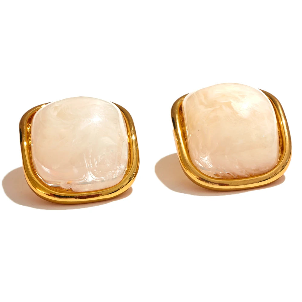 Yhpup-Brincos Quadrados Dourados para Mulheres, Resina Colorida, Aço Inoxidável, Jóias de Charme Doce, Impermeável, Banhado a 18K, Y2K, Verão, 2024