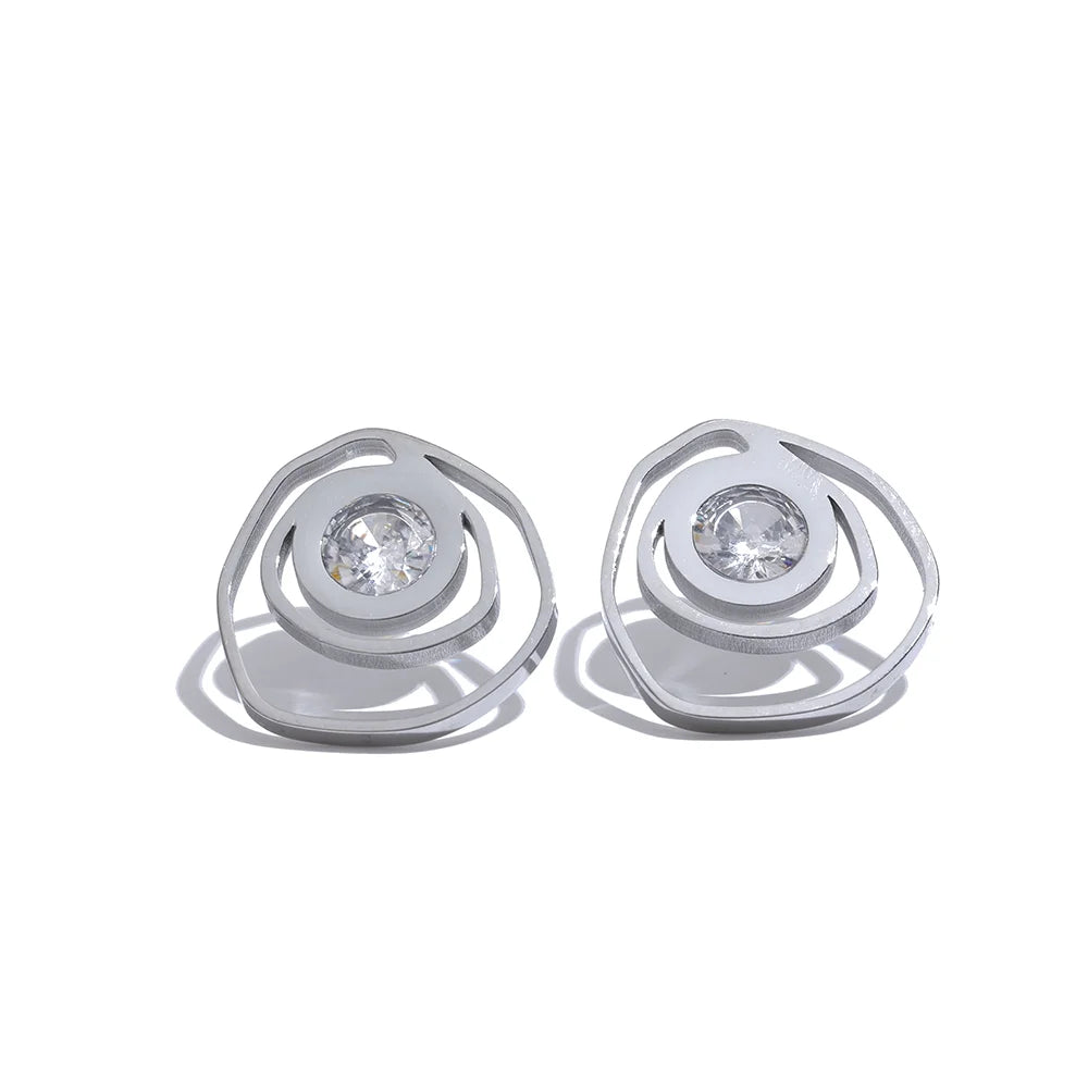 Yhpup novo aço inoxidável geométrico redondo irregular brincos moda zircônia cúbica metal temperamento jóias para mulher