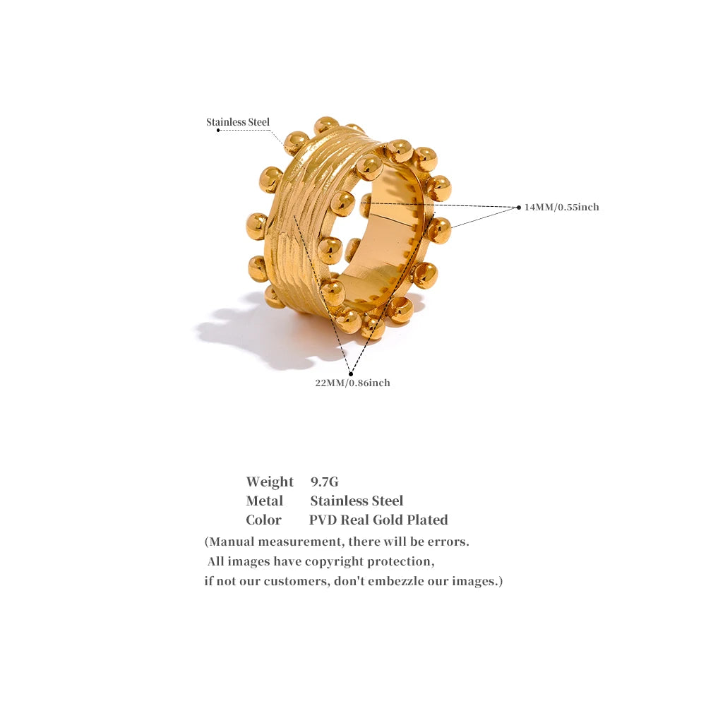 Yhpup 316l aço inoxidável moda anel largo feminino textura de declaração cor ouro 18k pvd banhado à prova dwaterproof água frança dedo jóias