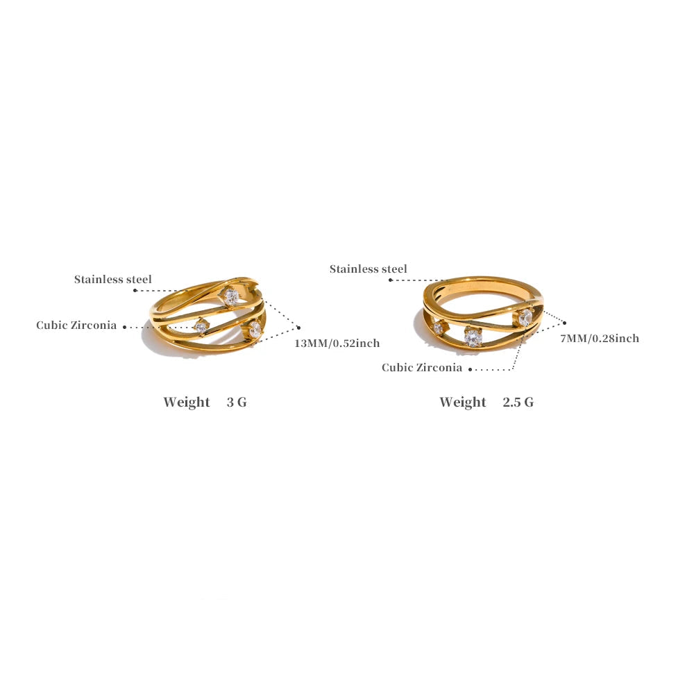 Yhpup 2 estilos de aço inoxidável fundido de metal oco incrustado zircônia cúbica anel fashion 18k banhado a ouro PVD joias de dedo da moda