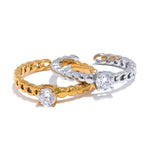 Yhpup popular corrente de metal de aço inoxidável zircônia cúbica aberto anel ajustável 18k pvd banhado requintado moda jóias atacado