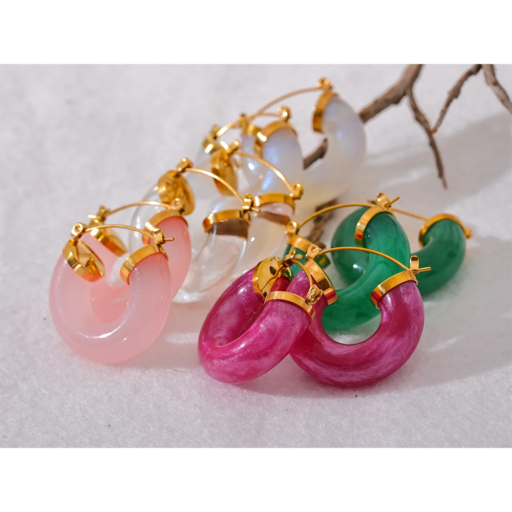 Yhpup nova resina colorida de aço inoxidável redondo y2k brincos de argola na moda uso diário orelha charme jóias bijoux presente