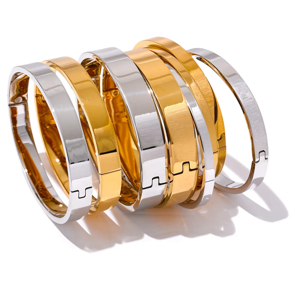 Yhpup pulseira larga redonda de aço inoxidável de alta qualidade, textura da moda, cor dourada e prateada, à prova d'água, joia, presente