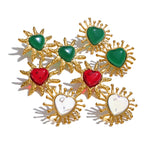 Yhpup Brincos de aço inoxidável com pedra verde, resina vermelha e branca, coração, amor, para mulheres, joias da moda diária