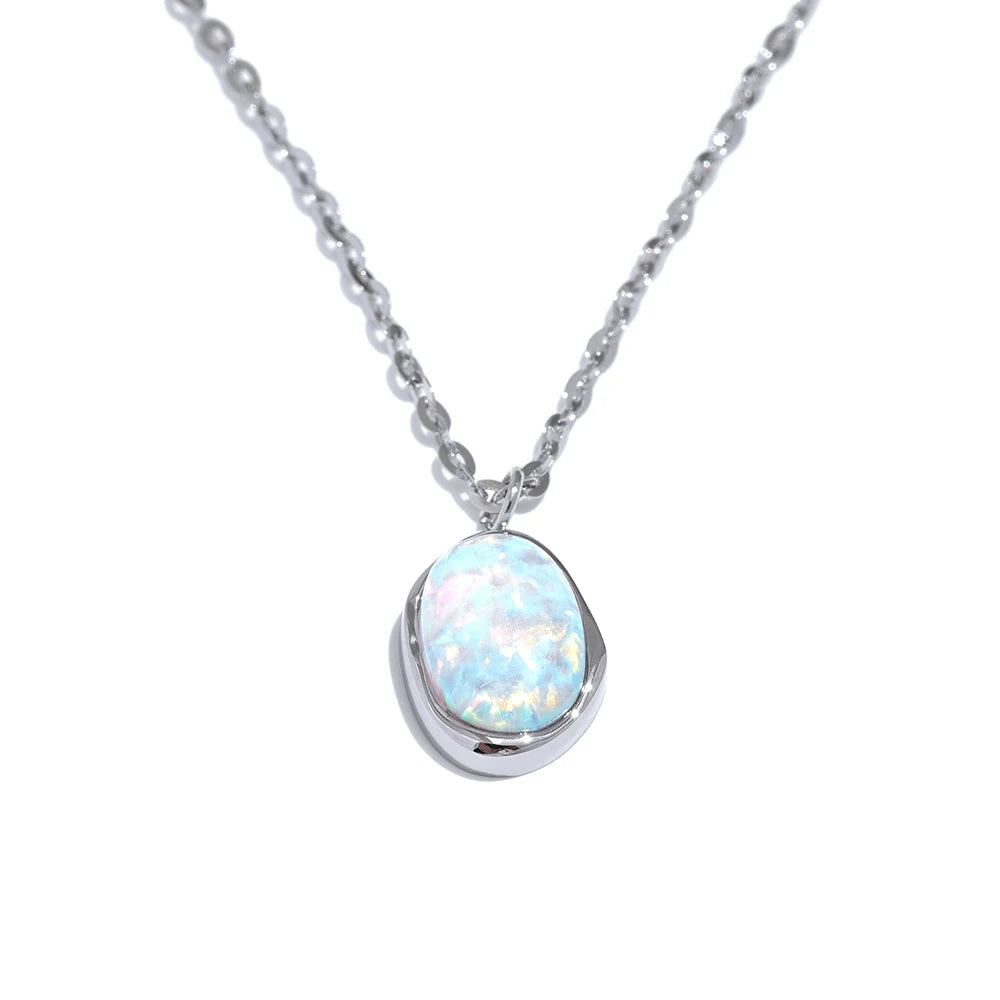 Yhpup requintado elegante processado opala pedra minimalista pequeno chique pingente colar 18k banhado a ouro jóias para presente feminino