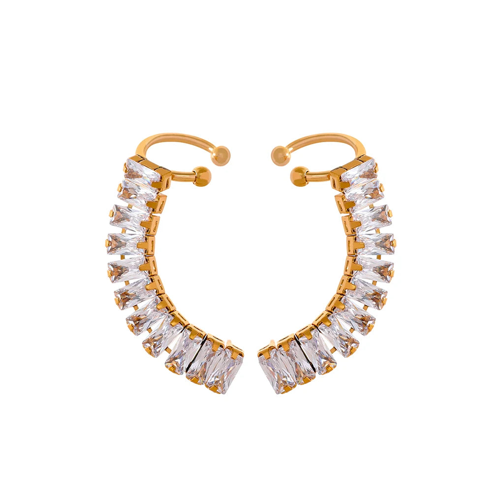 Yhpup requintado luxo bling zircônia cúbica 18k banhado a ouro aço inoxidável clipe de orelha brincos elegantes charme jóias femininas