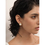 Yhpup coreano imitação de pérolas brincos redondos antialérgicos elegante clássico diário moda ouro & platina pvd banhado jóias