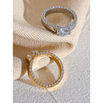 Yhpup luxo bling aaa zircônia cúbica aço inoxidável moda anel de casamento feminino alta qualidade requintado aniversário jóias presente