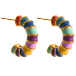 Yhpup brincos de argola de metal de aço inoxidável, esmalte colorido à prova d'água, temperamento de verão, textura única, joias de declaração