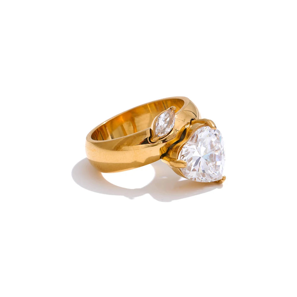 Yhpup tamanho 678 18K banhado a PVD dourado prevenção de ferrugem anel de zircônia cúbica brilhante para mulheres joias suaves da moda em aço inoxidável