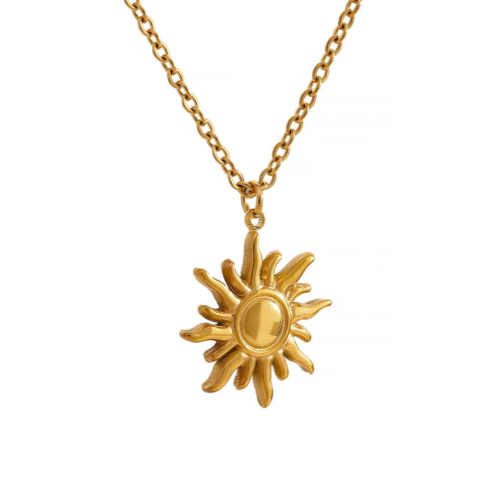Yhpup aço inoxidável fundição dourada sol pingente colar à prova dwaterproof água simples moda textura de metal jóias na moda para mulher