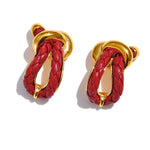 Yhpup vermelho preto branco couro nó geométrico oco brincos na moda aço inoxidável resistente à água elegante jóias exclusivas