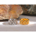 Yhpup novo anel de dedo com corrente de aço inoxidável à prova d'água, textura de metal personalizada, charme à prova de ferrugem, joias da moda para mulheres