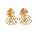 Yhpup elegante design exclusivo de aço inoxidável concha oca brincos 18k banhado a ouro estilo oceano joias diárias