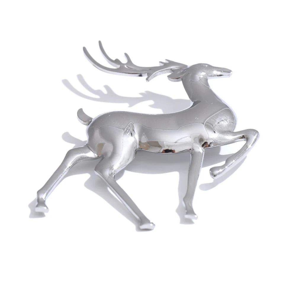 Yhpup-Broches impermeáveis de veado de Natal em aço inoxidável, pino banhado a PVD 18K, jóias unissex para mulheres e homens, acessório Animal Lucky