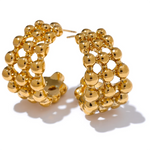 Yhpup distintivo aço inoxidável em forma de c contas em camadas oco huggie brincos feminino declaração moda diária jóias presente