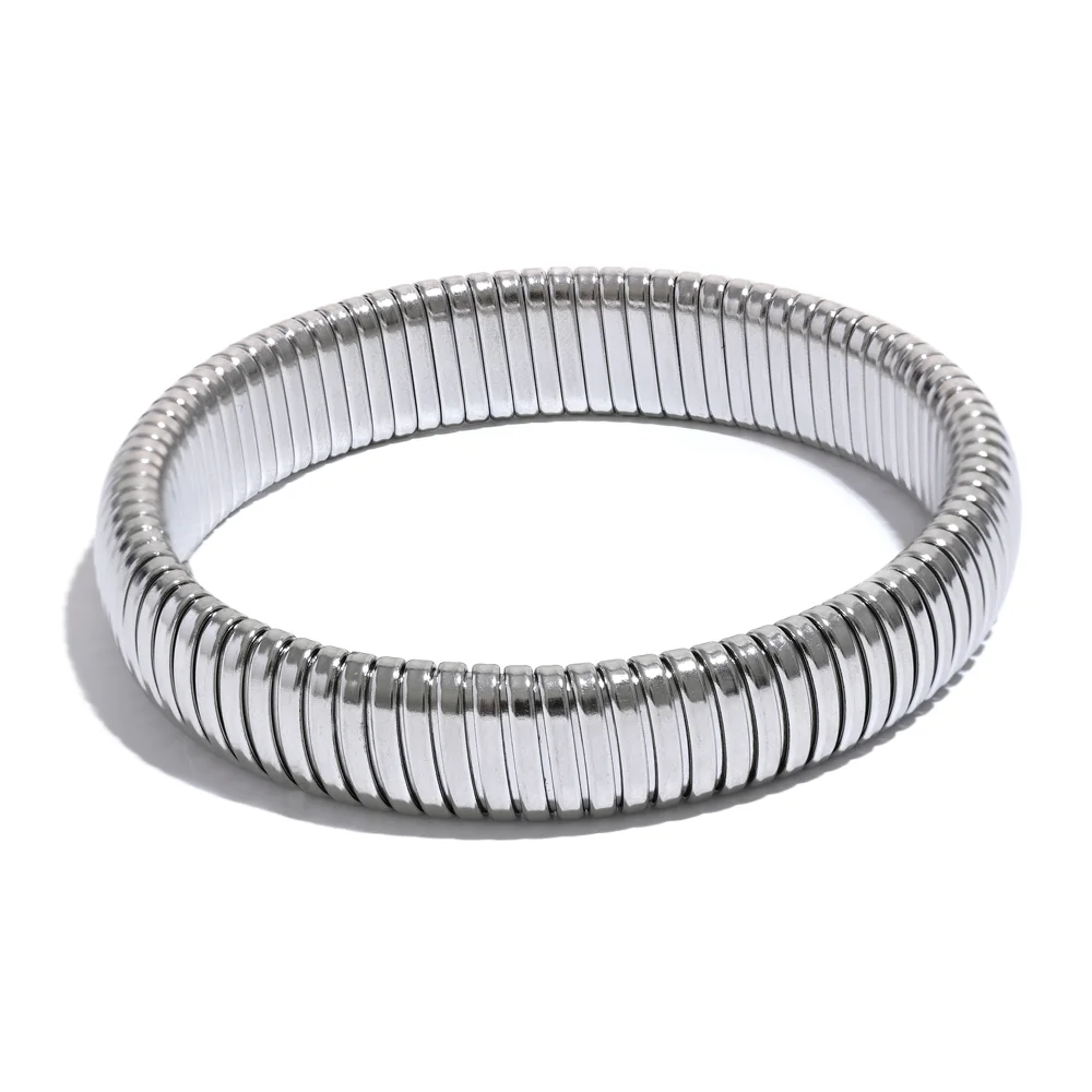 Yhpup pulseira de metal grosso elástica de aço inoxidável à prova d'água 18K banhada a ouro tendência moda unissex joias masculinas e femininas