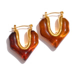 Yhpup moda âmbar resina geometria hoop brincos na moda aço inoxidável 18k pvd banhado jóias acessórios presente