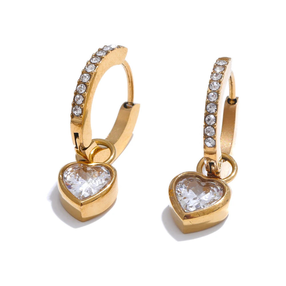 Yhpup delicado bling zircônia cúbica coração amor gota pequenos brincos de argola para mulheres de alta qualidade requintado jóias acessório presente