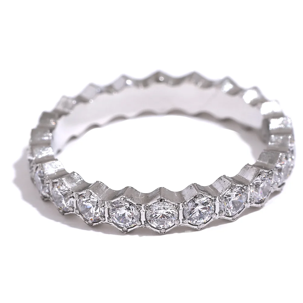 Yhpup requintado branco zircônia cúbica bling aço inoxidável clássico fino chique anel de luxo noivado casamento moda jóias presente