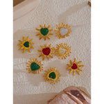 Yhpup Brincos de aço inoxidável com pedra verde, resina vermelha e branca, coração, amor, para mulheres, joias da moda diária