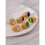 Yhpup vintage verde azul branco olho de gato pedra aço inoxidável c forma geométrica moda brincos cor ouro moda jóias presente