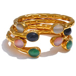 Yhpup 62mm de alta qualidade aço inoxidável multicolorido pedra natural manguito dourado aberto pulseira resistente à água jóias 2024