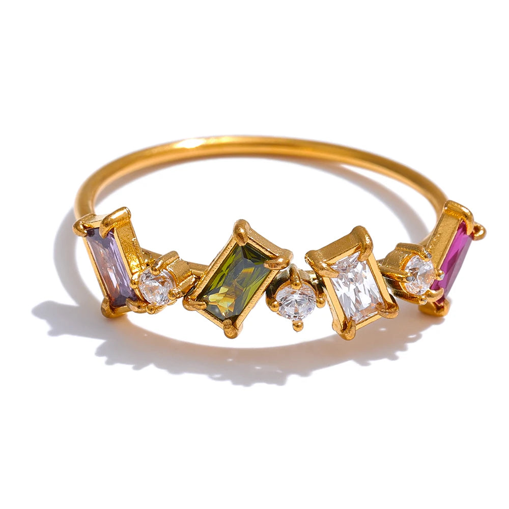 Yhpup chique bling colorido zircônia cúbica fina moda anel 2024 à prova dwaterproof água de aço inoxidável na moda requintado dedo cz jóias