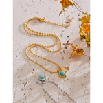 Yhpup 2025 aço inoxidável natural amazonita pedra pingente colar estilo coreano requintado moda jóias presente à prova dwaterproof água