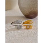 Yhpup elegante anel ajustável de aço inoxidável com zircônia coração cobra para mulheres joias banhadas a PVD 18K novo