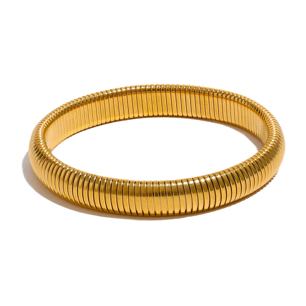 Yhpup pulseira de metal grosso elástica de aço inoxidável à prova d'água 18K banhada a ouro tendência moda unissex joias masculinas e femininas