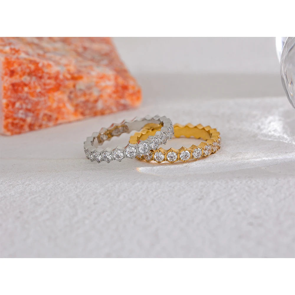 Yhpup requintado branco zircônia cúbica bling aço inoxidável clássico fino chique anel de luxo noivado casamento moda jóias presente