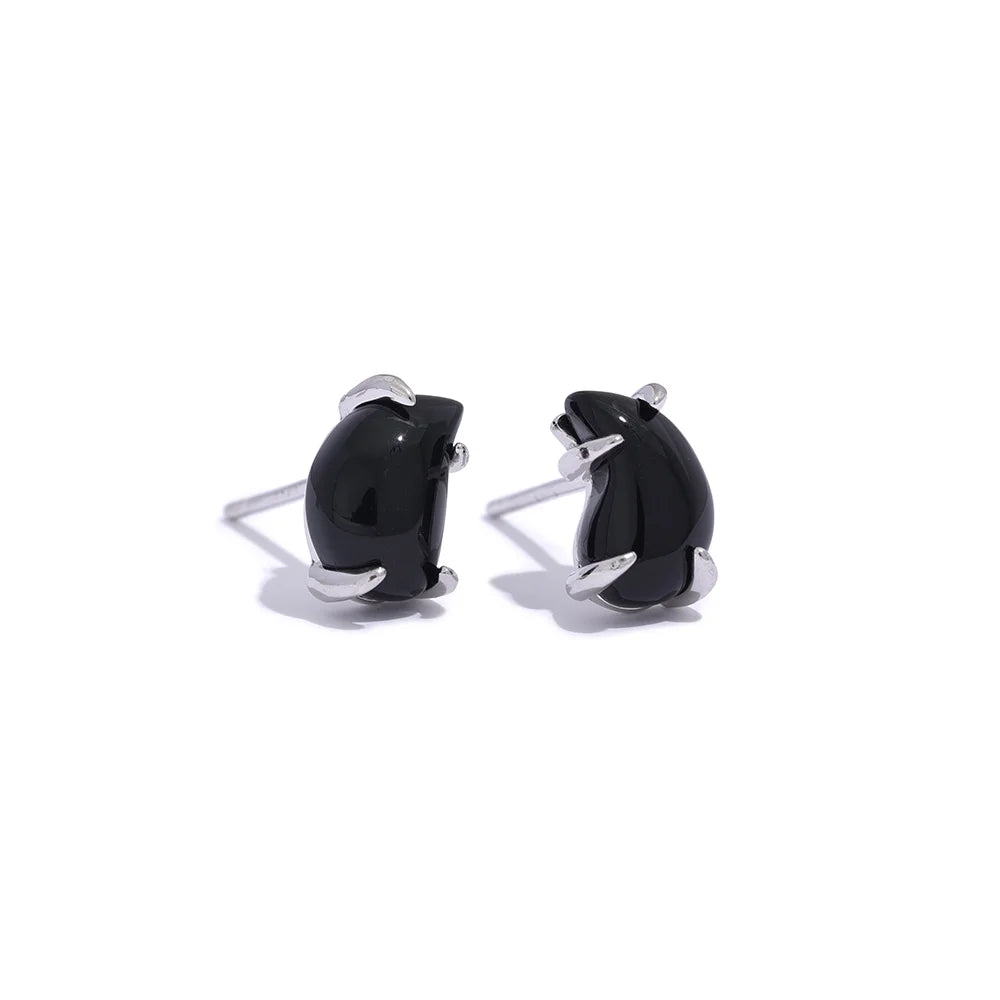 Yhpup-925 brincos femininos de gota d'água de prata esterlina, pedra natural de opala, joias requintadas, preto e branco, presente chique, moda fina