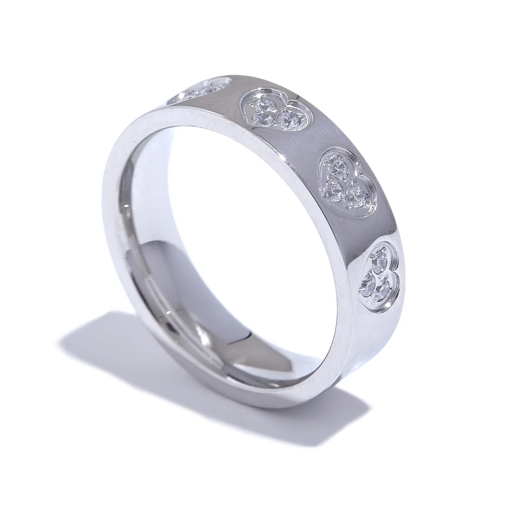 Yhpup requintado zircônia cúbica coração de aço inoxidável redondo moda chique anel ouro prata cor charme dedo bling jóias presente