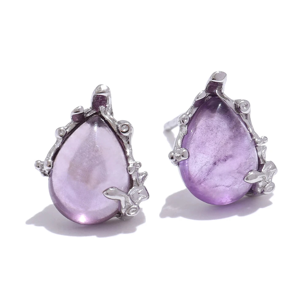 Yhpup prata esterlina requintado pedra natural aquamarine ametista chique brincos finos jóias de luxo para presente feminino