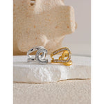 Yhpup moda aço inoxidável zircônia cúbica anel aberto para mulheres de alta qualidade geométrica delicada zircão jóias 18k pvd banhado