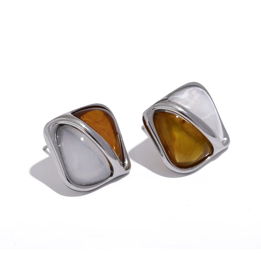 Yhpup brincos quadrados de resina de caramelo, aço inoxidável, declaração de metal, à prova d'água, vintage, elegante, frança, joias, bijuterias femininas