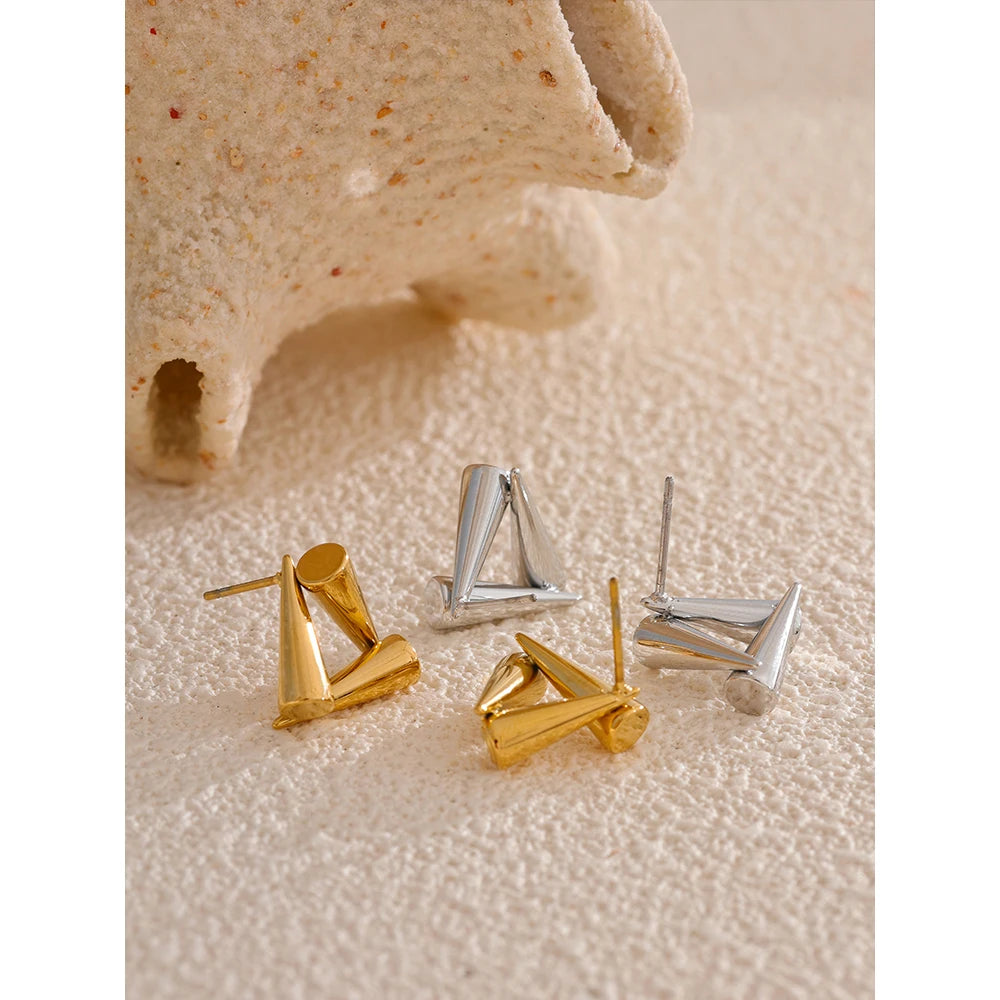 Yhpup 2024 aço inoxidável triângulo geometria incomum brincos à prova de ferrugem metal 18k pvd banhado na moda jóias diárias bijoux