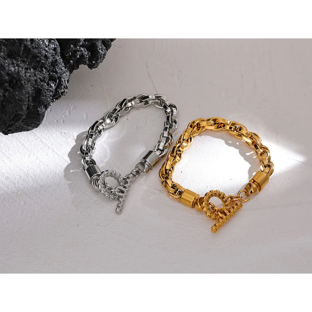 Yhpup-Pulseira Masculina de Aço Inoxidável com Elo Grosso, Pulseira de Pulso Fashion, Alta Qualidade Texturizada Jóias, Impermeável, Tamanho 230*9mm